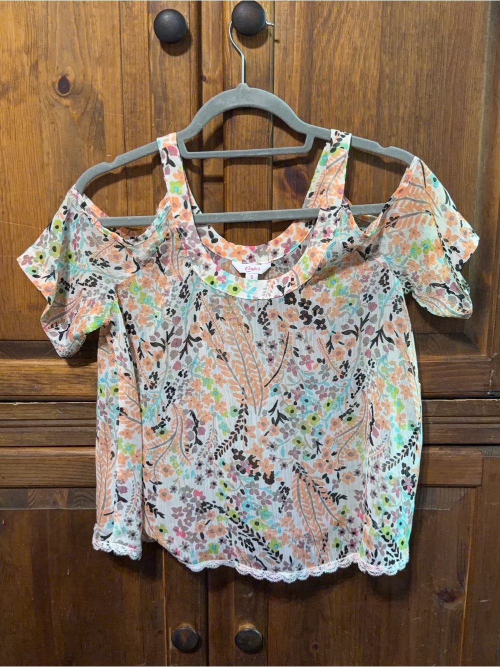 Candie's Pastel Floral Cold-Shoulder Blouse